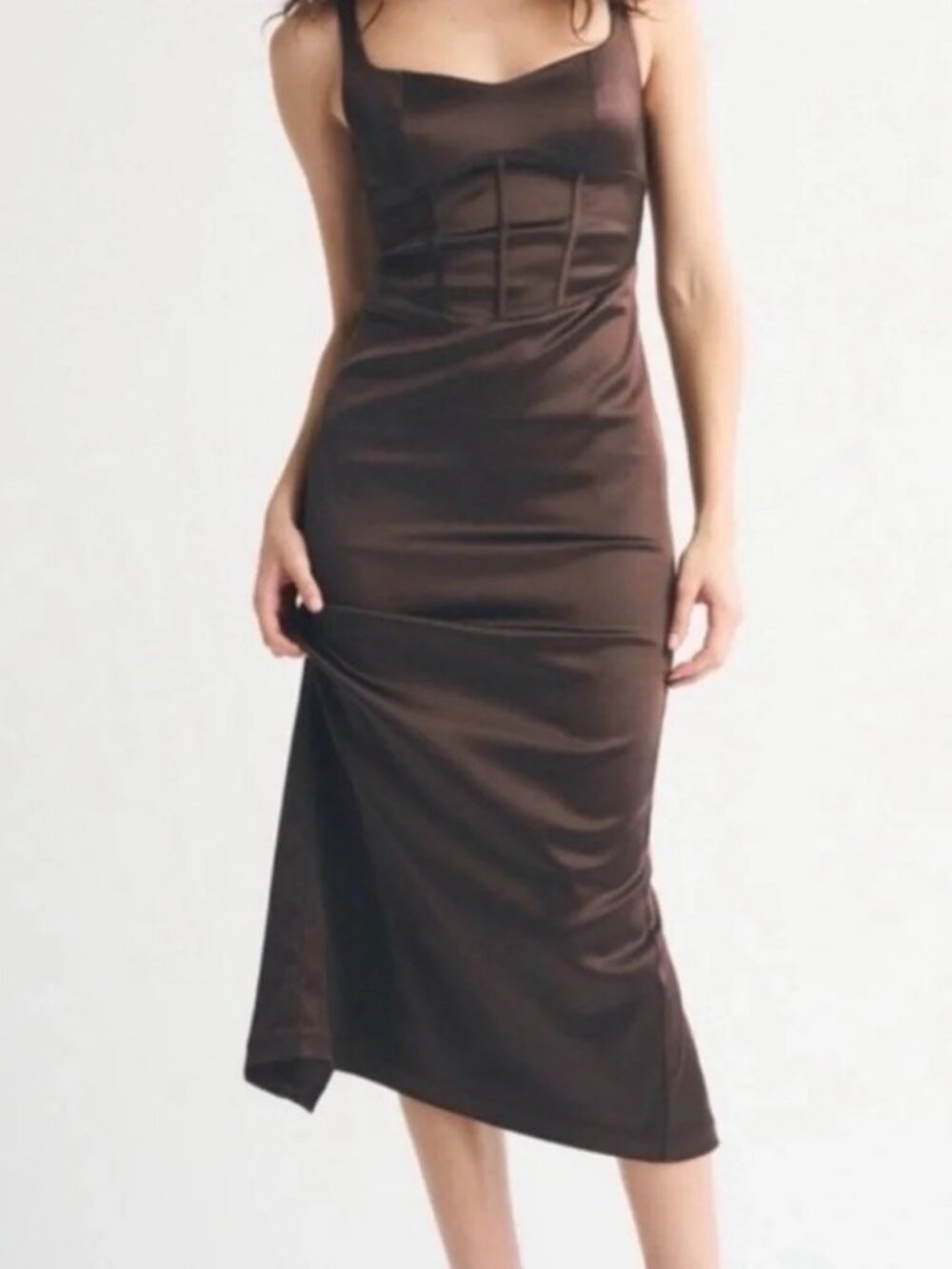 Women's Abercrombie & Fitch Sweetheart Satin Sculpt Midi Dress